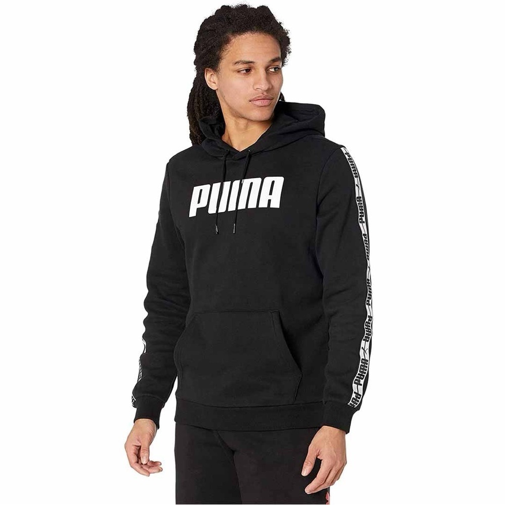 PUMA Taping Fleece Hoodie - Cotton Black/Puma White, Size S
